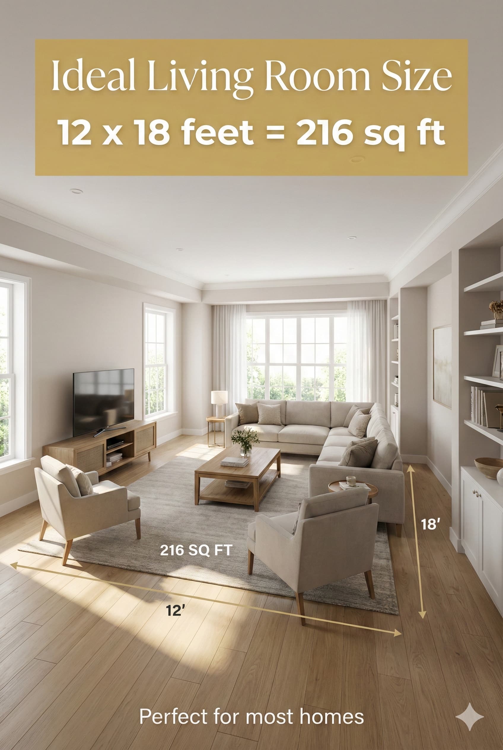 Ideal living room dimensions 12 feet by 18 feet 216 square feet