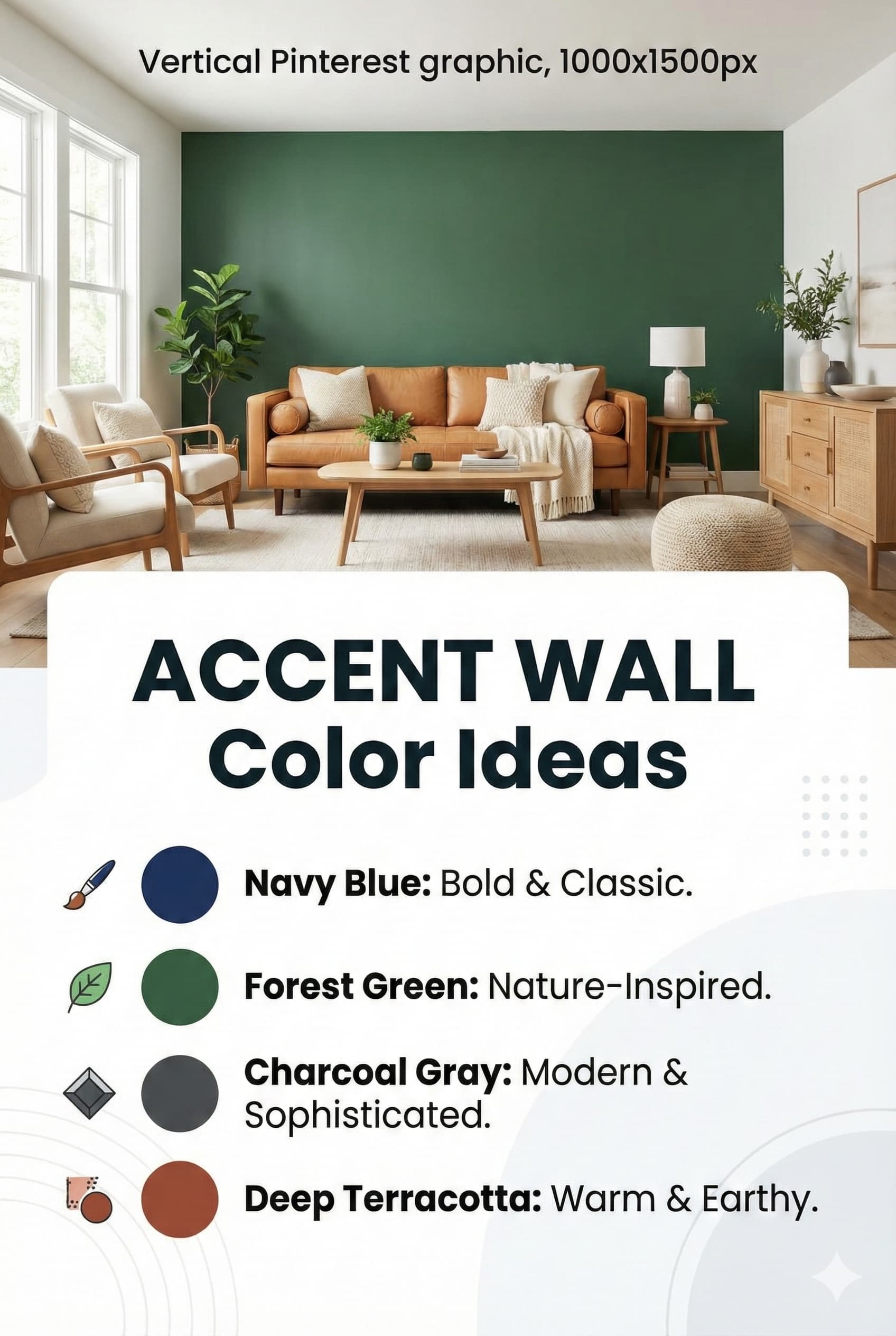 Living room accent wall in forest green behind sofa