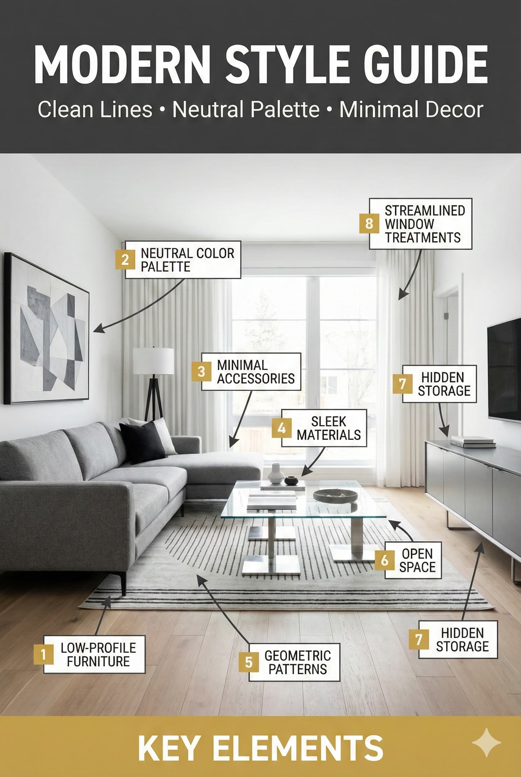 Five living room accent wall treatment options showing board and batten, shiplap, grasscloth wallpaper, wood slats, and wainscoting